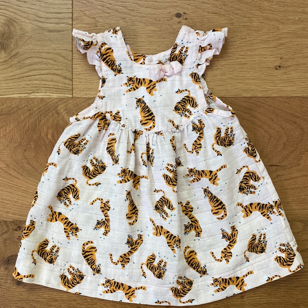 Mud Pie baby girls safari tiger muslin dress w/ bloomers - excellent condition
